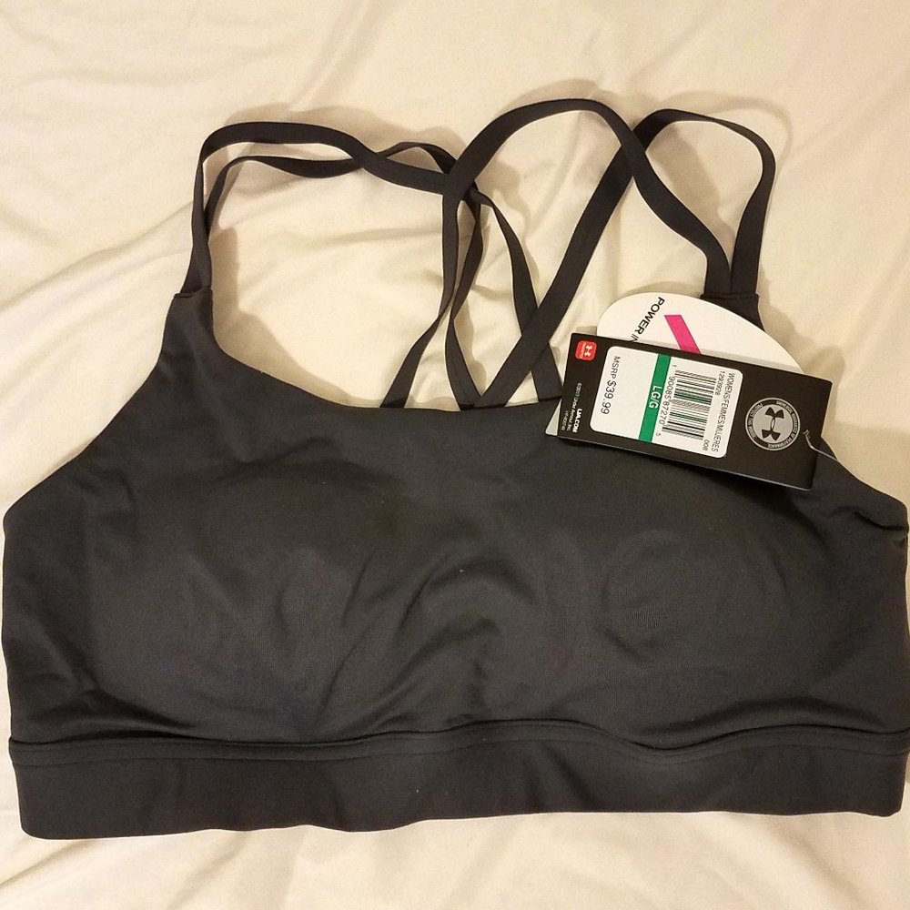 NWT BLACK UA Double Strap Eclipse Sports Bra LARGE